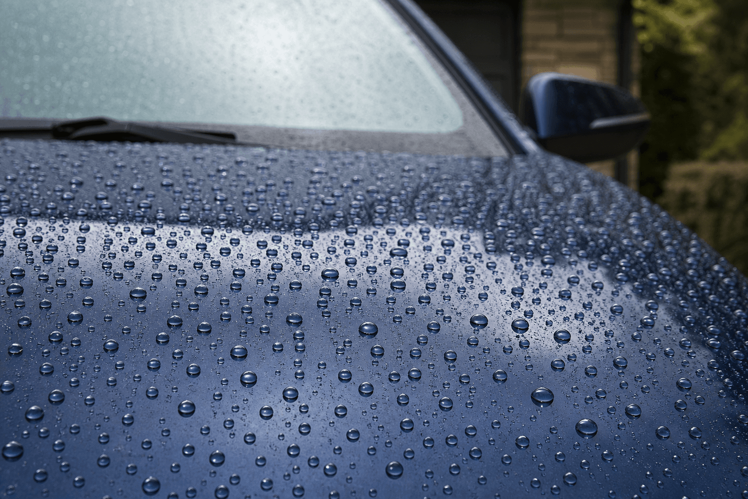 After ceramic coating — hydrophobic water beading on vehicle hood